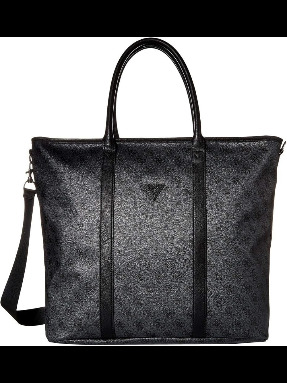 Guess XL Black Monogram Messenger Tote with Detachable Strap
